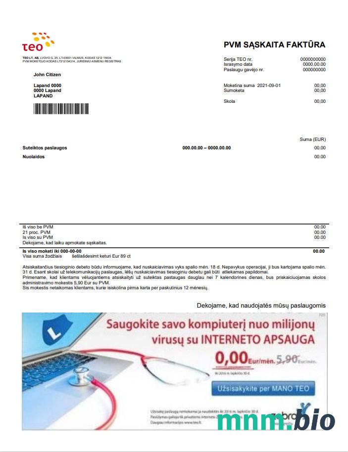 Litwa Teo rachunek za media szablon w formacie Word i PDF